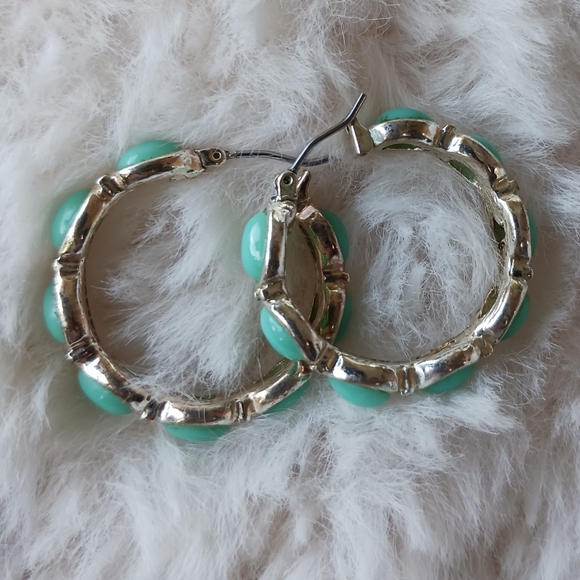 Vintage Napier Earrings Silvertone with Blue Green Stones - Picture 7 of 16